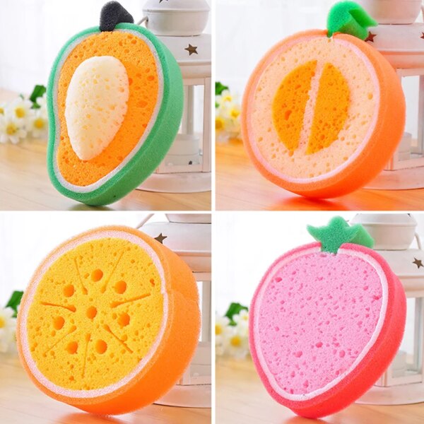 1pcs  Cute Fruit Strong Clean ClothMagic Cleaning Spong fruit Shape Sponge Brush Use for Kitchen, Bathroom  and so on  12*12*3cm