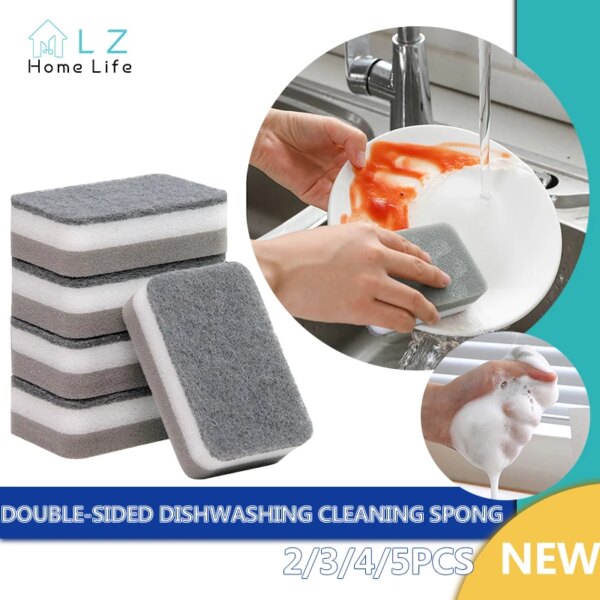 2/3/4/5pc Double-sided Cleaning Spongs Household Scouring Pad Kitchen Wipe Dishwashing Sponge Cloth Dish Cleaning Towels Tools