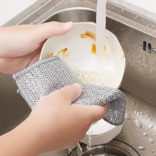 20/1pcs Cleaning Cloth Thickened Sided Metal Steel Wire Rags Kitchen Dish Pot Washdishing Cloths Towel Clean Tools No Oil Stains