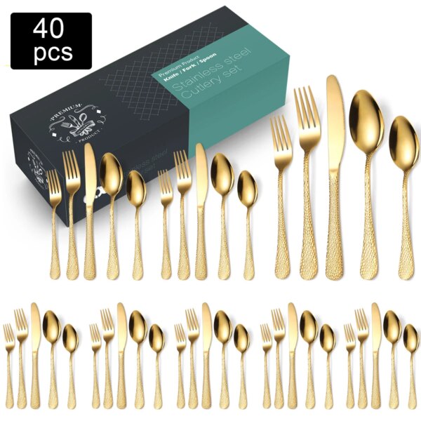 20/30/40Pcs Luxury Tableware Flatware Set Creative Snake Skin Hotel Steak Dinnerware Set Stainless Steel Gold Cutlery Set Gift