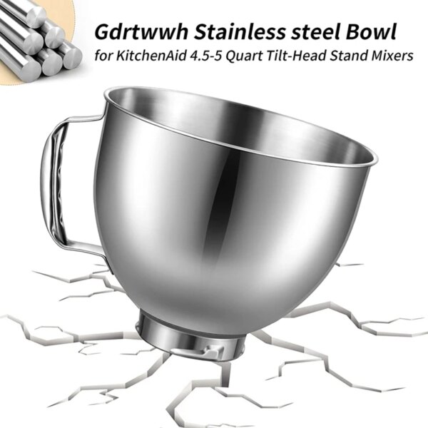 2024 Stainless steel maker accessory set, suitable for Kitchenaid desktop mixer bowls 5 quarts tilt head vertical mixing bowl