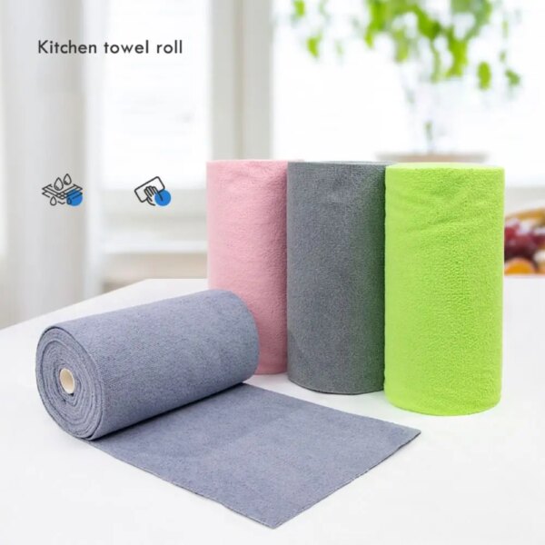 20PCS/Roll Microfiber Towel Absorbent Kitchen Cleaning Dishcloth Non-stick Oil Dish Rags Napkins Tableware Home Cleaning Towels