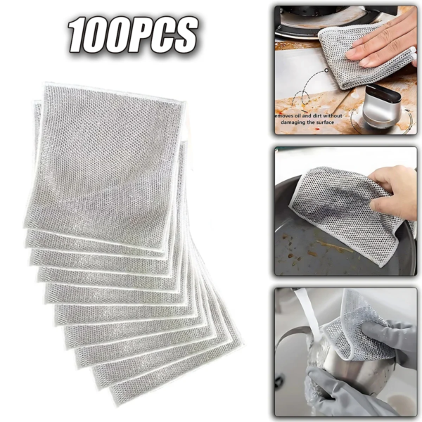 20cm Steel Wire Cleaning Cloth Double -layer Non -stick Oil Iron Dishrag Kitchen Pan Pot Dishes Cloths Rag Napery Dishcloth Rags