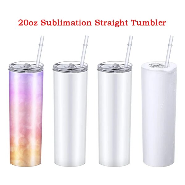 20oz Sublimation Straight Tumbler Stainless Steel Skinny Tumbler with Straw Lid Portable Thermos Bottle For Wedding Gift Cup