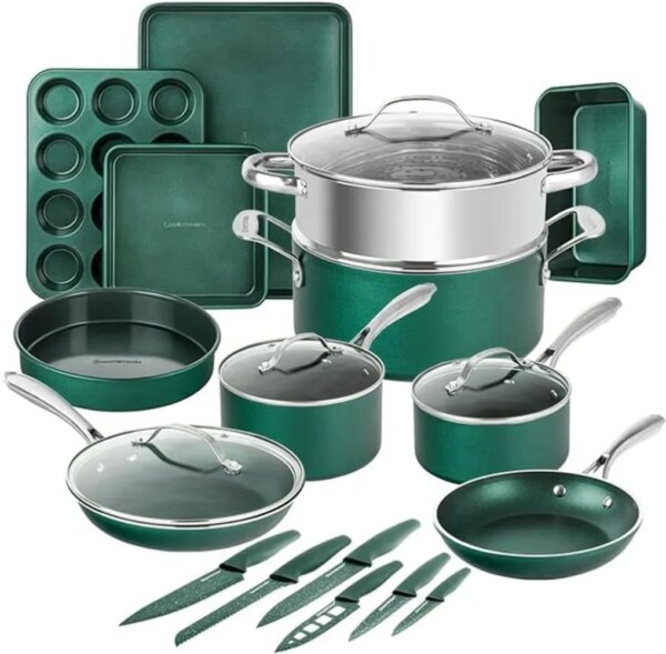 21 Pc Pots and Pans Set Non Stick, Kitchen Cookware Sets with Bakeware Set and Knife Set, Nonstick Cookware Set