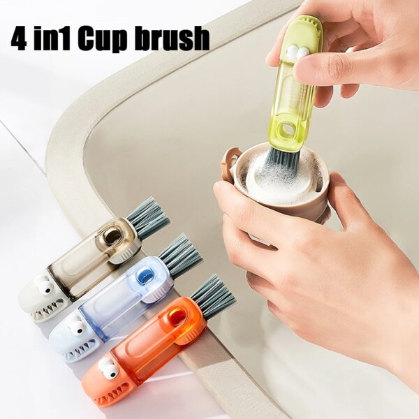 3 In 1 Bottle Gap Cleaner Brush Multifunctional Cup Cleaning Brushes Water Bottles Clean Tool Mini Silicone U-shaped Brush