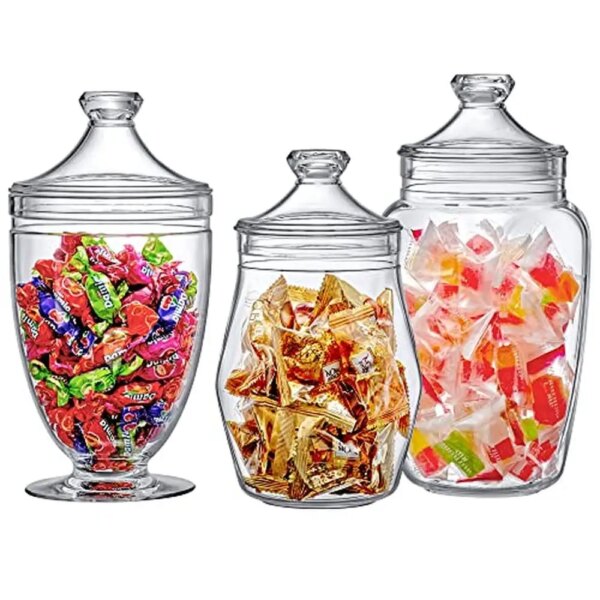 3-Piece Acrylic Apothecary Jars Set Plastic Containers Bathroom Vanity Organizers Wedding Candy Buffet Decor Jar with Lid