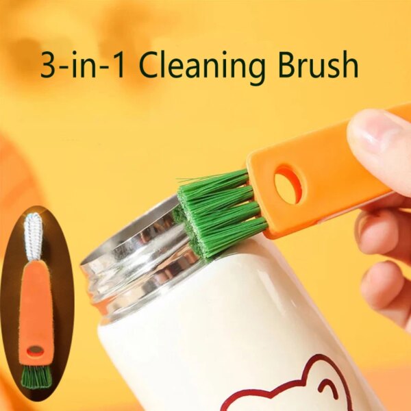 3-in-1 Cleaning Brush Water Bottle Lid Cleaning Brush Multi-Purpose Crevice Cleaning Brush Carrot shape Silicone Kitchen Cleaner