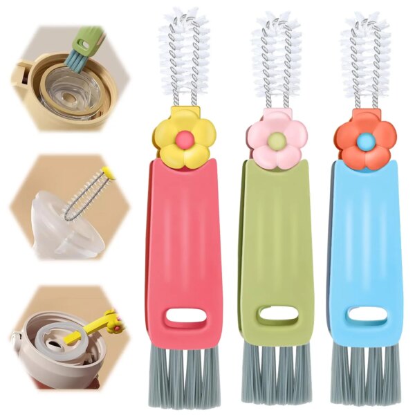 3 in 1 Cup Lid Gap Cleaning Brush, 3 Pcs Multifunctional Insulation Bottle Cleaning Tools for Bottle Gap Tight Spaces Cup