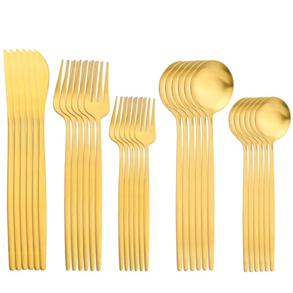 30Pcs Gold Cutlery Set Stainless Steel Dinnerware Spoon Fork Knife Western Cutleri Silverware Matte Flatware Tableware Supplies