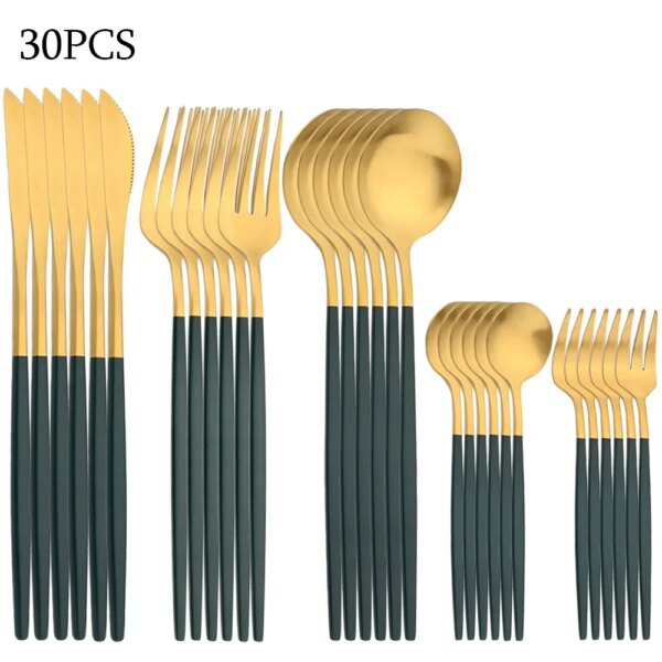 30Pcs Tableware Set Matte Stainless Steel Dinner Gold Dinnerware Knife Fruit Fork Spoon Cutlery Kitchen Party Silverware Sets