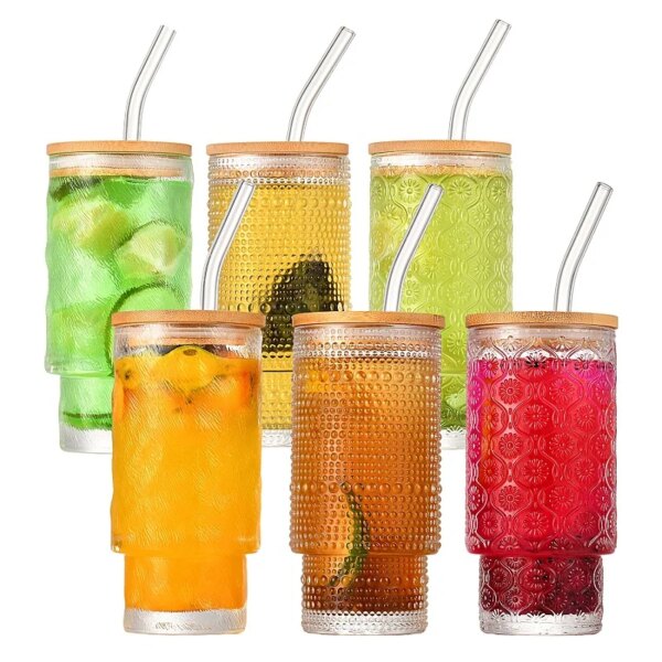 320ml 4pcs Creative Glass Straws with Wooden Lid Juice Water Milk Coffee Suitable for Home Office Afternoon Tea Milk Tea Shop