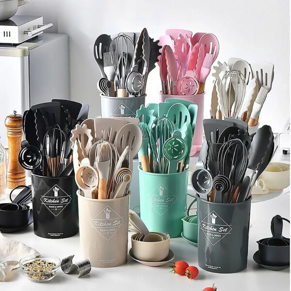 34PCS Silicone Kitchenware Cooking Utensils Set Heat Resistant Kitchen Measuring Spoons Utensils Baking Tools With Storage Box