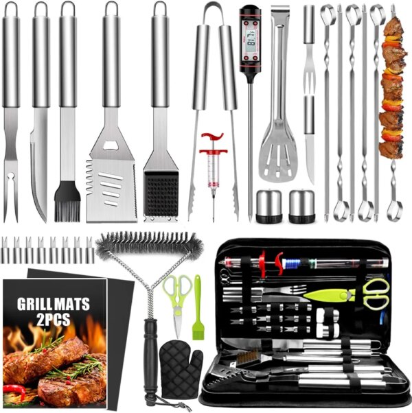 34Pcs BBQ Grill Accessories Tools Set, 16 Inches Stainless Steel Grilling Tools with Carry Bag