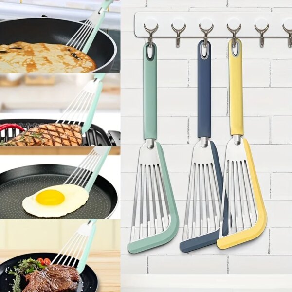 3pc Food-Grade Silicone Stainless Steel Fish Spatula Heat Resistant Slotted Spatula Turner Non-Stick Cookware Kitchen Utensils