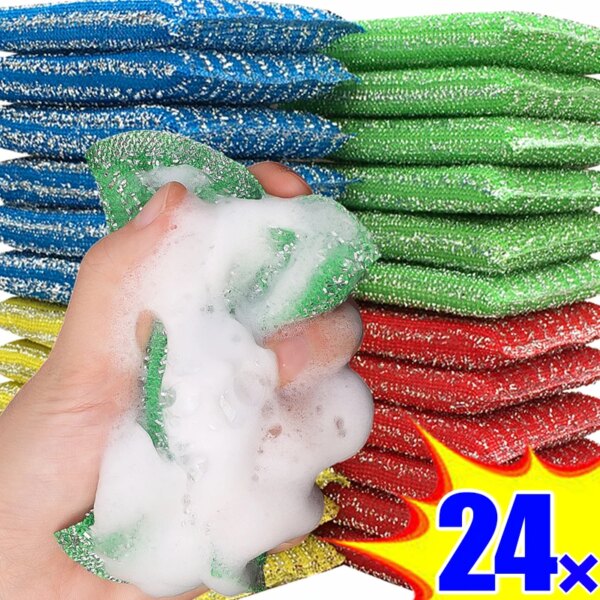 4/24pcs Steel Wire Sponge Wipes Double Sided Dish Cloth Reusable Kitchen Cleaning Brush Rags Scouring Pads Household Tools