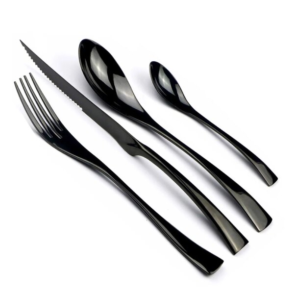 4-Piece 18/10 Stainless Steel Flatware Set Black Dinnerware Steak Knife Fork Spoon Teaspoon Cutlery Food Tableware Dropshipping