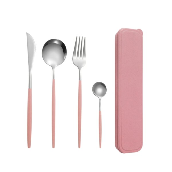 4pc Stainless steel tableware portable suit steak knife and fork dessert spoon girl color