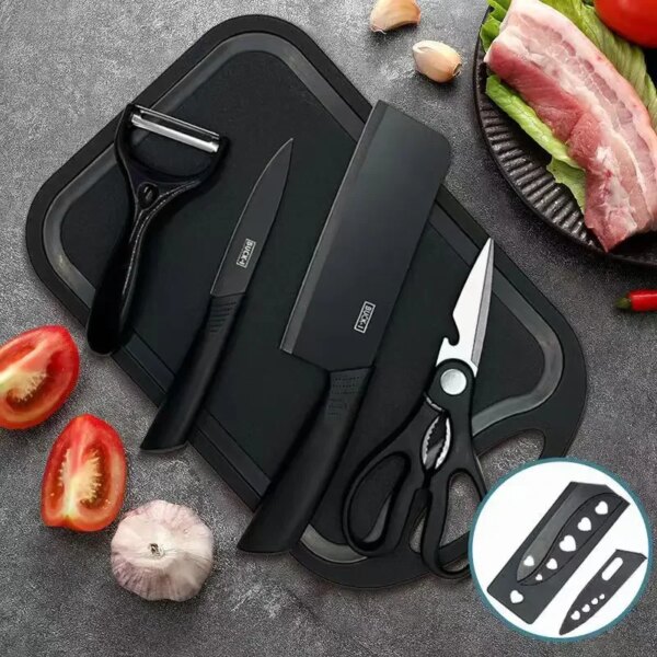 5 Pcs，Kitchen Knife Set with Stainless Steel Kitchen Knife, Melon Planer,Chopping Board，Kitchen Chef Knives Set for Family