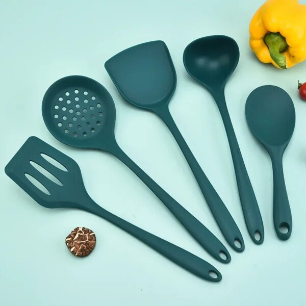 5 Pieces Set Silicone Kitchenware Soup-Spoon Spatula Colander Spoon Non-stick Pan Kitchen Supplies Kitchen Cooking Tools