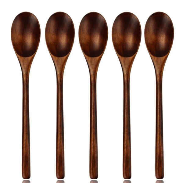 5 Pieces Wooden Spoon Soup Spoon and Fork Tableware Natural Ellipse Ladle Spoon Set Eco Friendly Products Spoons for Cooking