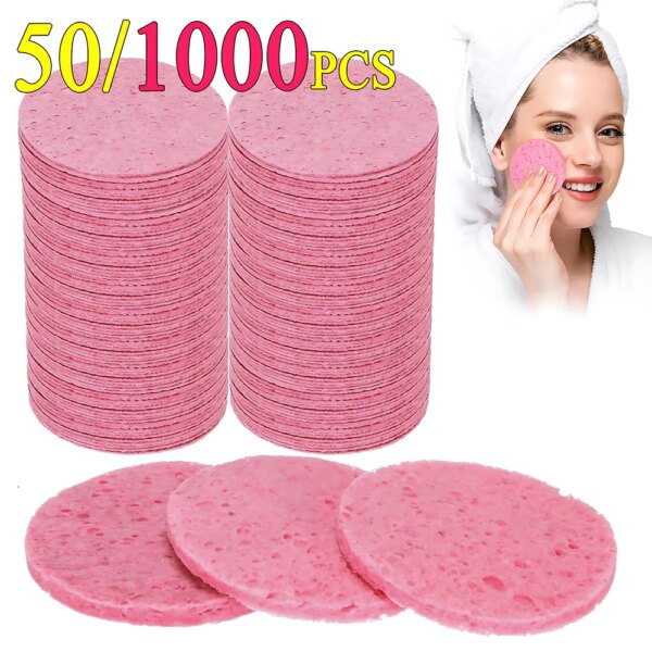 50-1000PCS Compress Face Wash Puff Natural Wood Pulp Sponge Face Wash Puff Foaming Face Puff Cosmetic Puff Face Cleansing Sponge