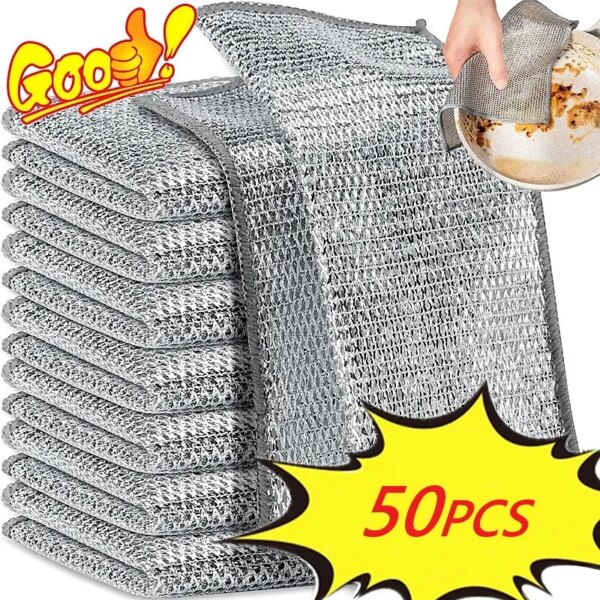 50/20/1pcs Cleaning Cloth Thickened Double -sided Metal Steel Wire Rags Kitchen Dish Pot Washdishing Cloths Towel Clean Tool