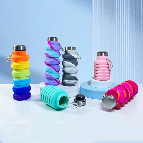 500ML Portable Silicone Water Bottle Retractable Folding Coffee Bottle Cups E Outdoor Travel Tools Collapsible Sport Bottles