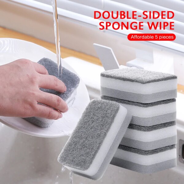 5PCS Pot Washing Sponges Double-sided Cleaning Spongs Household Scouring Pad Wipe Dishwashing Sponge Cloth Dish Kitchen Tools