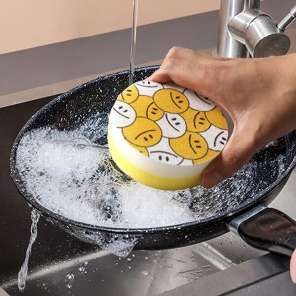 5PCS Smiley sponge wipe household dishwashing cloth scouring pad sponge dishwashing pot cleaning brush kitchen tool wipe dish