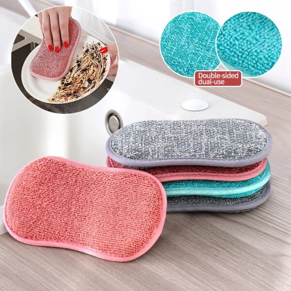 5pcs Kitchen Cleaning Sponge Double Sided Sponge Scrubber Sponges for Dishwashing Scouring Pad Dish Cloth Kitchen Cleaning Tools