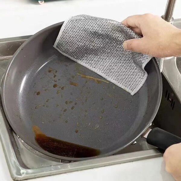 5x Space-saving Steel Wire Dishwashing Rags Convenient Cleaning Solution Metal Wire Dish Towel As Shown