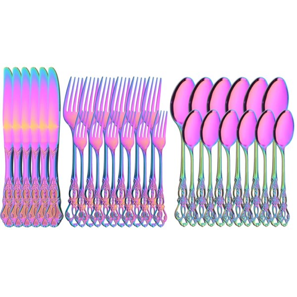 6/30Pcs Royal Colorful Dinnerware Set Knife Dessert Fork Spoon Cutlery Set Stainless Steel Silverware Kitchen Tableware Flatware