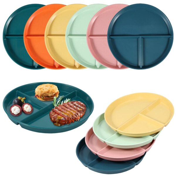 6 Separate Dinner Plates 3 Compartments Diet Portion Control Plate Dinner Divider Balanced Meals Microwave dishwasher safe