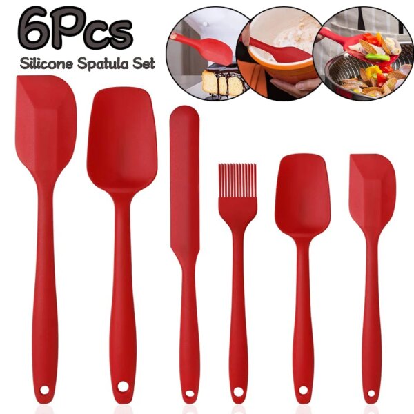 6Pcs Silicone Kitchen Utensils Set Spatula Set Non-Stick Cream Spatula Scraper Spoon Oil Brush Heat Resistant Cooking Tool Set