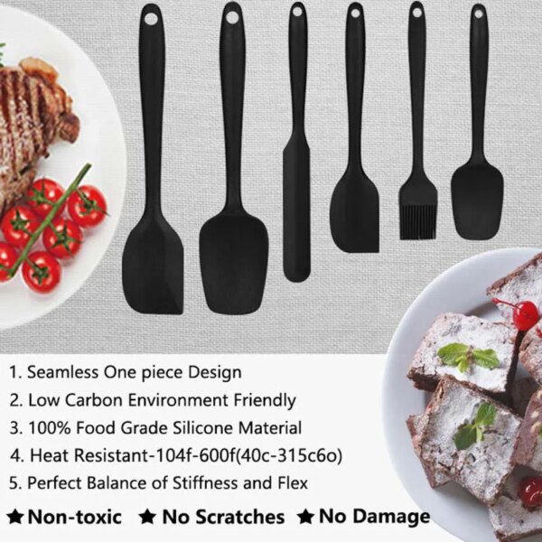 6Pcs Stainless Steel Core Nonstick Silicone Spatula Set Heat Resistant Cream Spatula Scraper Spoon Brush Kitchen Utensils Suit