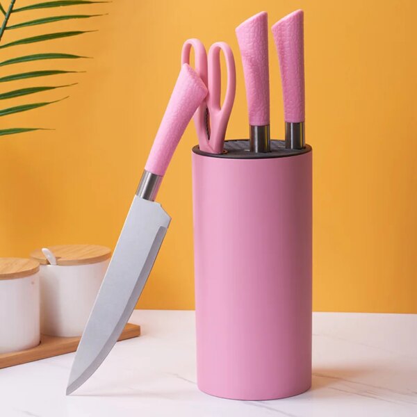 7 Piece Stainless Steel Kitchen Knife Set Pink with Knives Holder Dropshipping