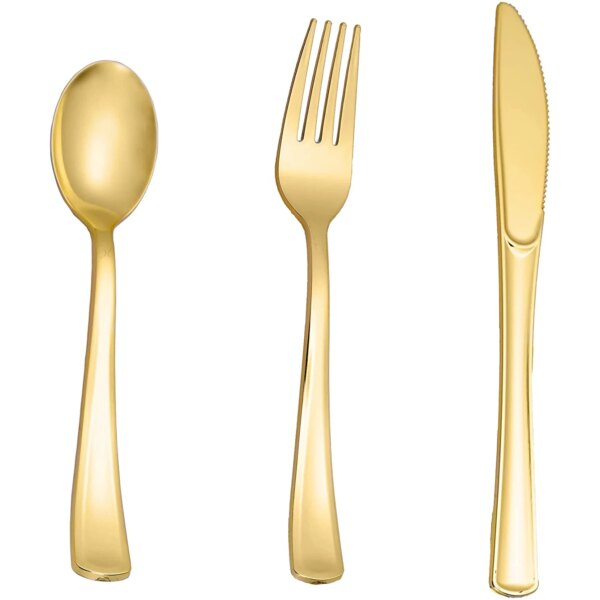 75 Pieces Gold Plastic Silverware- Party Flatware Set-Heavyweight Plastic Cutlery- Includes 25 Forks, 25 Spoons, 25 Knives