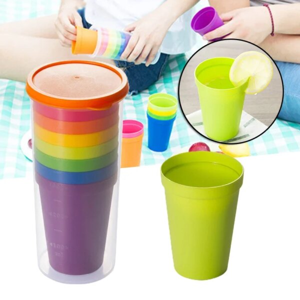 7PCS/set Portable Rainbow Cup,Household Juice Milk Drinking Tumblers,Reusable Light Weight Cups for Home Party Outdoor Indoor