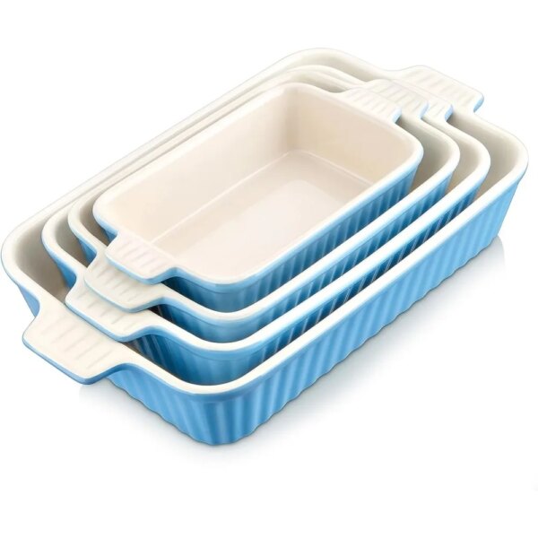 Baking Dishes, Ceramic Bakeware Sets of 4, Rectangular Lasagna Pans Deep with Hand