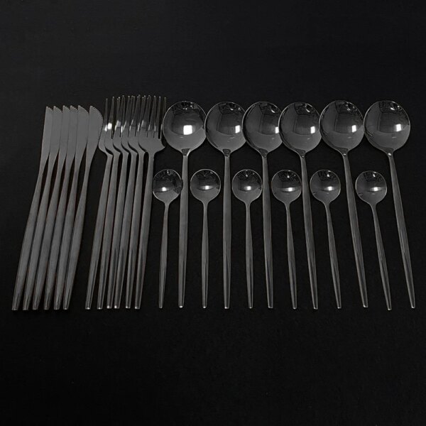 Black Flatware Set Stainless Steel 24Pcs Dinnerware Cutlery Set Western Food Fork Knife Teaspoon Tableware Silverware Set