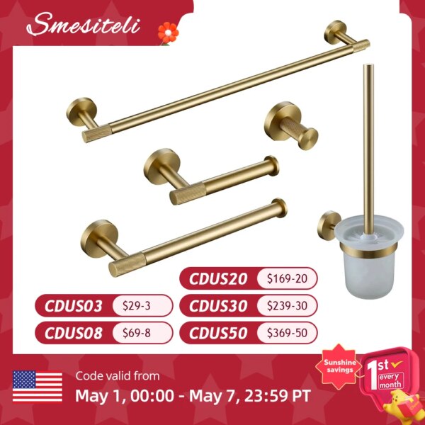 Brushed Gold Bathroom Accessories Towel Bar Bath Robe Hook Brass Knurled Bathroom Hardware Set Shelf for Towels Paper Tissue Hol