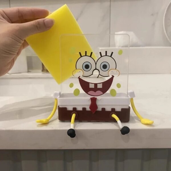 Cartoon Cute Sponge Kitchen Sink Dishwashing Kitchen Sponge Holder Kawaii Dish Cleaning Drain Storage Rack Shelf Cleaning Tools