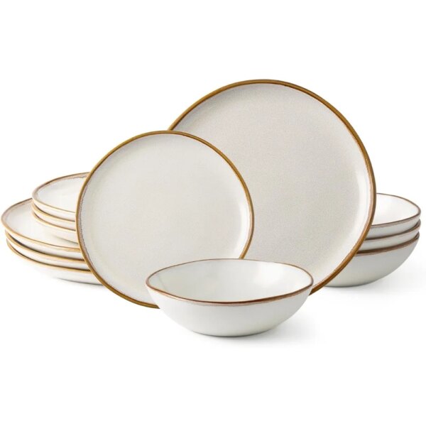 Ceramic Dinnerware Sets,Handmade Reactive Glaze Plates  Bowls Set,Highly Chip  Crack Resistant