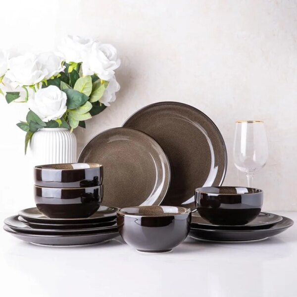 Ceramic Dinnerware Sets,Stoneware Coupe Plates and Bowls Sets,Highly Chip  Crack Resistant