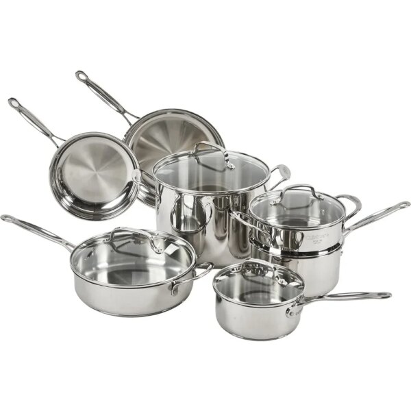 Chef's Classic Stainless Steel Collection 77-11G Stainless Steel Pots for Cooking Pots Sets Non Stick 11-Piece Cookware Set Pan