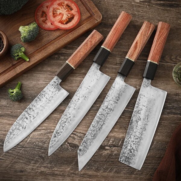 Chefs Cleaver Knife Santoku Nakiri Kiritsuke Slicing Longquan Kitchen Knives Handmade Forged Professional Messer Wood Handle