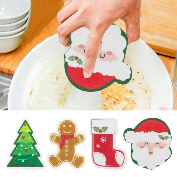 Christmas Cleaning Sponge Household Scouring Pad Kitchen Wipe Dishwashing Sponge Cloth Dish Cleaning Towels Accessory Clean Tool