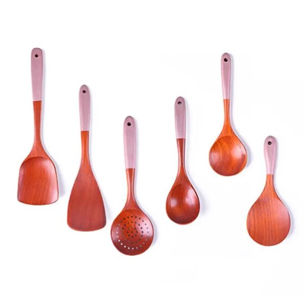 Creative Handle Wooden Spoon Shovel Non-stick Cookware Six-piece Set Of Burmese Rosewood Non-conductive Solid Wood Shovel