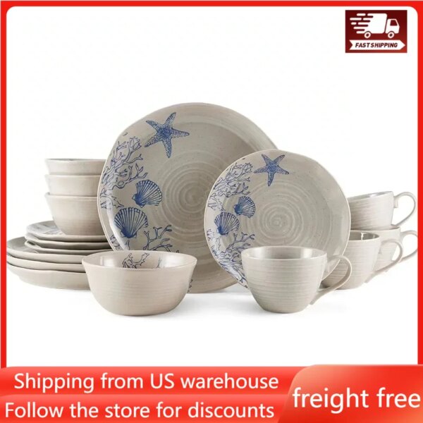 Dinner Plates Set 16-Piece Dinnerware Set Stoneware Dish Free Shipping Food Plate Ceramic Dishes to Eat Sets Tableware Kitchen